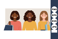 Group of three diverse women shopping with colorful bags smi Product Image 1
