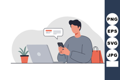 Young man using smartphone with laptop and plant at workspac Product Image 1