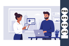 Business colleagues collaborating with charts and laptop in Product Image 1