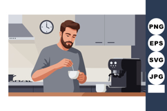 Man Making Coffee at Home Kitchen Morning Beverage Preparati Product Image 1