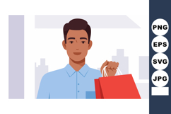 Young man holding red shopping bag in urban cityscape vector Product Image 1