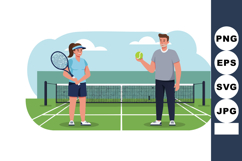 Tennis players holding racket and ball on outdoor court in c Product Image 1