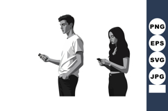 Young man and woman using smartphones digital communication Product Image 1