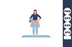 Woman Standing on Yoga Mat Holding Rolled Mat in Casual Clot Product Image 1