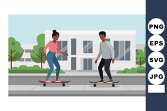 Young people skateboarding outdoors in urban environment wit Product Image 1