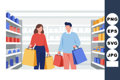 Man and woman shopping with colorful bags in retail store in Product Image 1