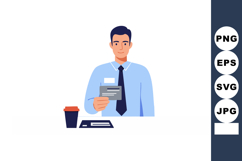 Businessman reading document with coffee cup on desk vector Product Image 1