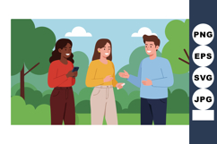 Diverse Young People Socializing Outdoors in Park Vector Ill Product Image 1