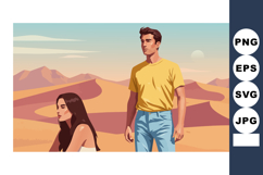 Young man and woman in yellow shirt and white dress in deser Product Image 1