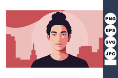 Young woman portrait with bun hairstyle against cityscape si Product Image 1