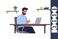 Man using smartphone and laptop at desk in home office inter Product Image 1