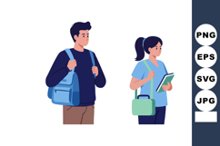 Young male and female students carrying backpacks and books Product Image 1
