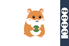 Cute hamster holding green nut vector illustration in simple Product Image 1