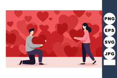 Couple exchanging red hearts on love themed background for r Product Image 1