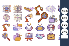 Whimsical Doodle AI Icon Set Robots &amp; Analytics Product Image 1