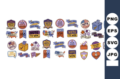 Panoramic Hand-drawn USA Voting Badges &amp; Boxes Vector Product Image 1
