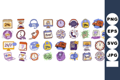 Whimsical 24h Service Doodle Icon Banner Set Product Image 1