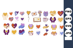 Whimsical Flat Heart Hands Sticker Sheet - Vector Icons Product Image 1