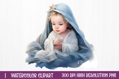 Blue Christmas Watercolor Clipart Sublimation Product Image 1