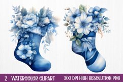 Blue Christmas Watercolor Clipart Sublimation Product Image 1