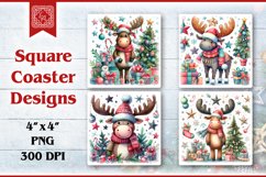 Cute Deer Christmas Coaster Design, 4 PNG Product Image 1