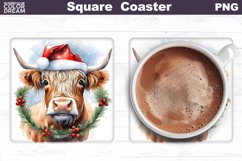 Highland Cow Square Coaster | Christmas Cow Coaster PNG Product Image 1