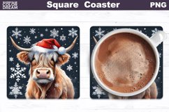 Highland Cow Square Coaster | Christmas Cow Coaster PNG Product Image 1