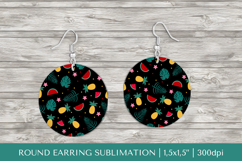 Tropical earring sublimation. Summer round earrings PNG 006 Product Image 1