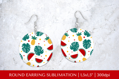 Tropical earring sublimation. Summer round earrings PNG 008 Product Image 1