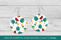 Tropical earring sublimation. Summer round earrings PNG 010 Product Image 1