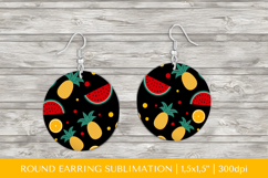 Tropical earring sublimation. Summer round earrings PNG 018 Product Image 1