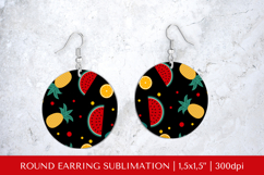 Tropical earring sublimation. Summer round earrings PNG 019 Product Image 1
