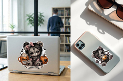 Zombie Teddy Bear. Halloween Stickers design PNG Product Image 2