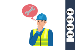 Construction Worker Thinking About Wrench Tool Vector Illust Product Image 1