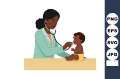 Pediatrician examining baby with stethoscope in medical clin Product Image 1
