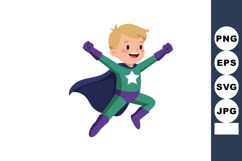 Boy superhero costume jumping with cape and star emblem happ Product Image 1