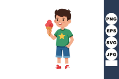 Boy holding ice cream cone smiling casual clothing summer ve Product Image 1