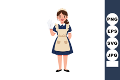Female Maid Wearing Classic Uniform and White Gloves Waving Product Image 1