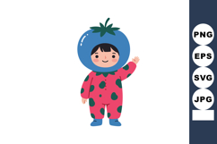 Child in Blueberry Costume Wearing Pink and Green Polka Dot Product Image 1
