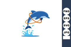 Blue dolphin jumping through orange hoops with water splash Product Image 1
