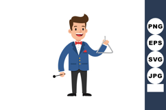 Man Playing Triangle Musical Instrument Smiling in Blue Jack Product Image 1