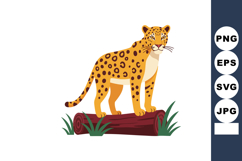 Leopard standing on log with surrounding green grass vector Product Image 1