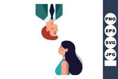 Man and Woman Facing Each Other in Profile Minimalist Flat V Product Image 1
