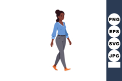 Woman walking in casual blue shirt and grey pants vector ill Product Image 1