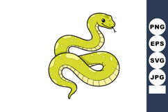Green Snake Cartoon Illustration with Curved Body and Forked Product Image 1