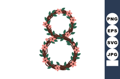 Number eight floral wreath with pink flowers and green leave Product Image 1