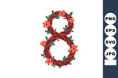 Floral Number Eight Vector with Red Flowers and Green Leaves Product Image 1