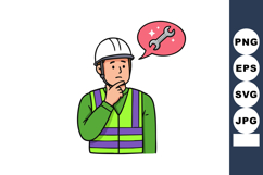 Construction worker thinking about wrench tool in safety hel Product Image 1