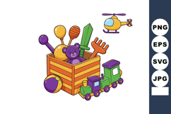 Colorful Childrens Toys Box with Train Helicopter and Teddy Product Image 1