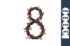 Number eight made of brown wood vines with green leaves and Product Image 1
